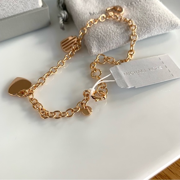 NWT MK luxury collection rosegold heart charm bracelet - Picture 3 of 7